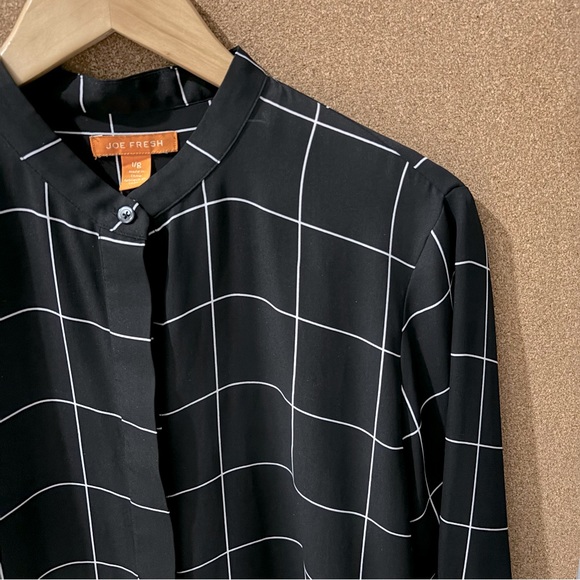 Mandarin-collar Sheer Grid Pattern Tunic - Picture 2 of 6